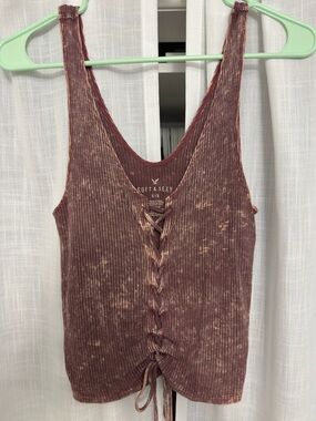 Soft & Sexy Ribbed Lace-Up Tank Top - Rust Brown